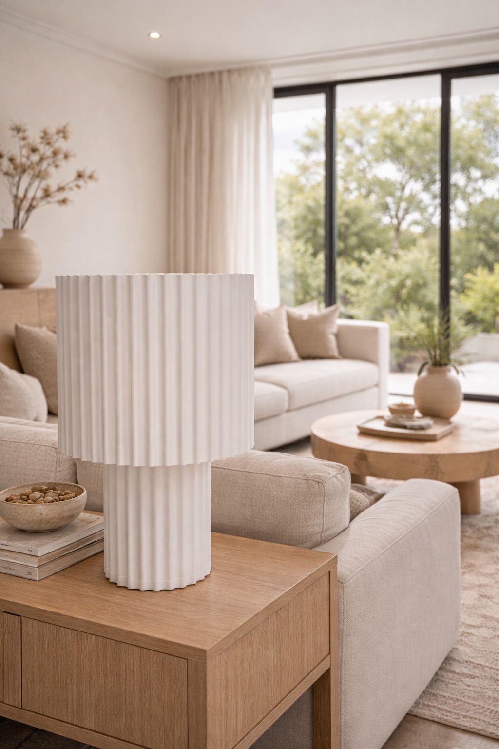 Lampe Atelier finition Blanc, structure cannelée à deux étages